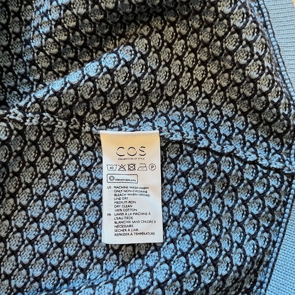 COS Blue Textured Jacquard Button Up 100% Cotton Cardigan - Picture 7 of 11